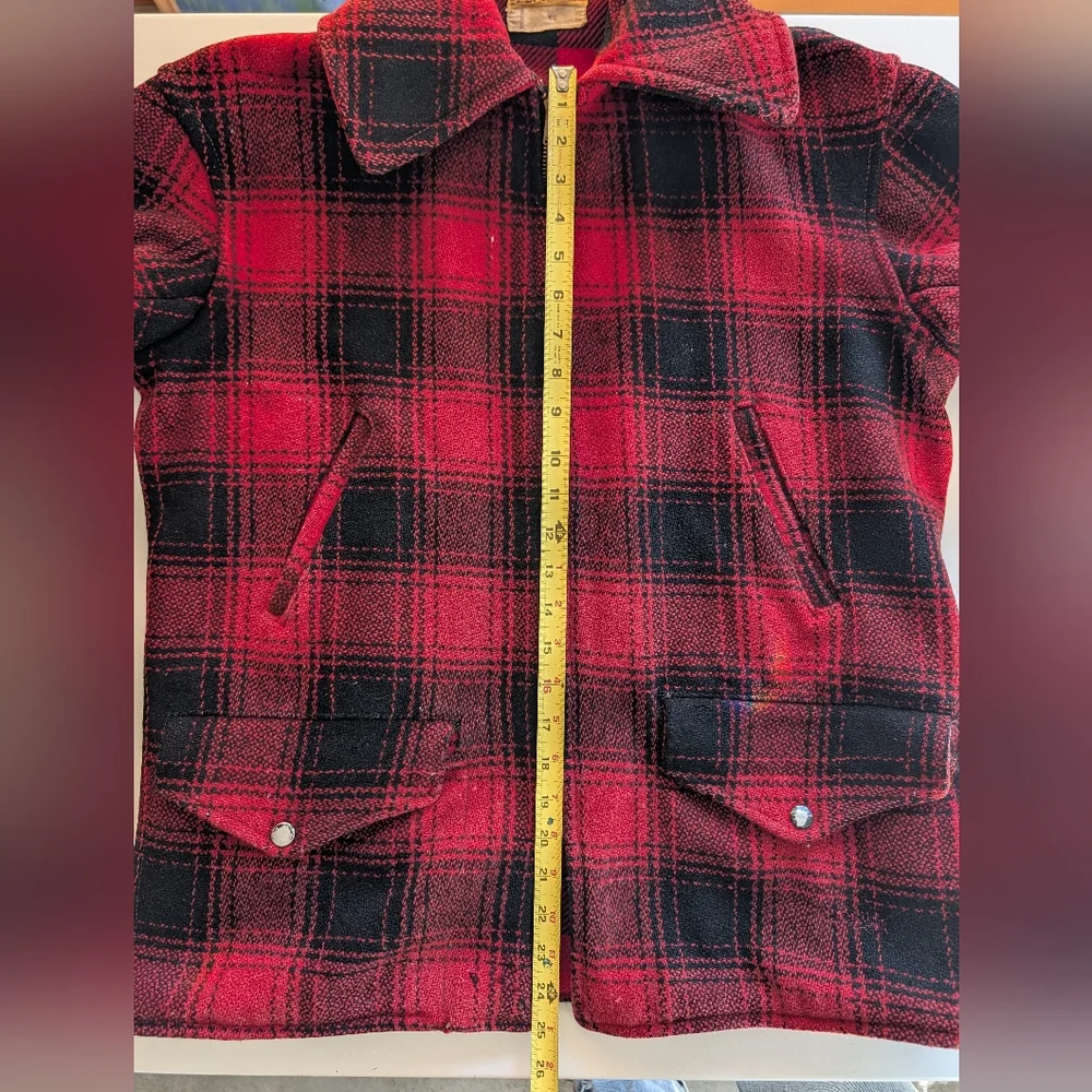 Vintage 60s/70s Wool Field Coat Hunting Red Black Buffalo Check Size 40